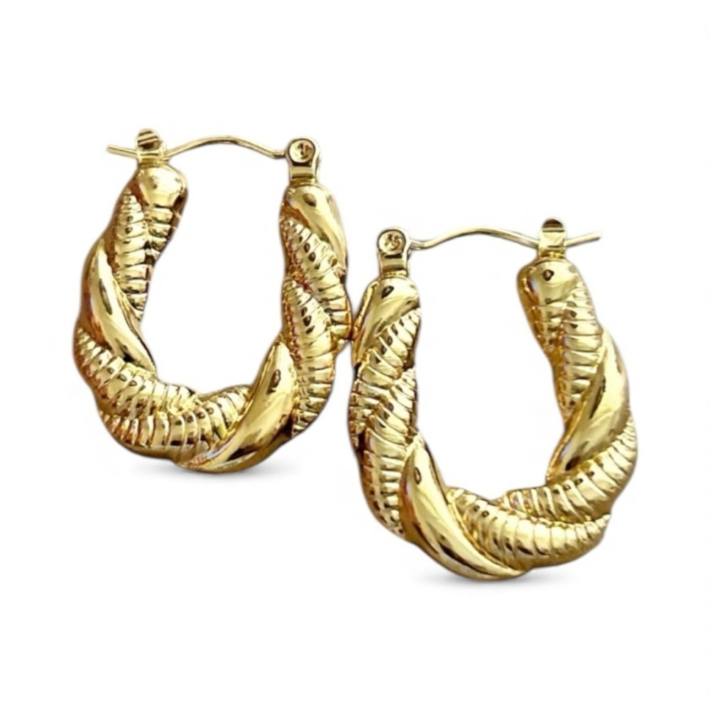 18K Gold Plated Twisted Hoop Earrings-New!